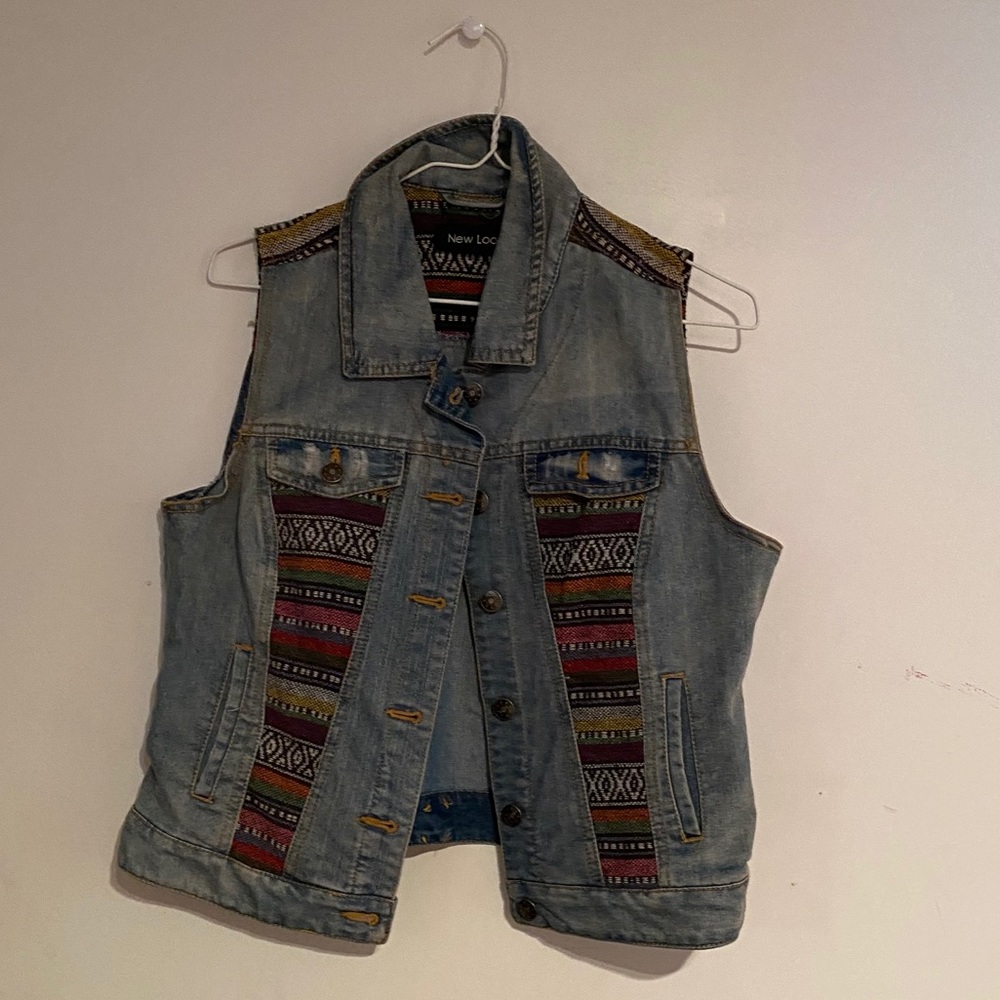 Tribal Print denim vest
